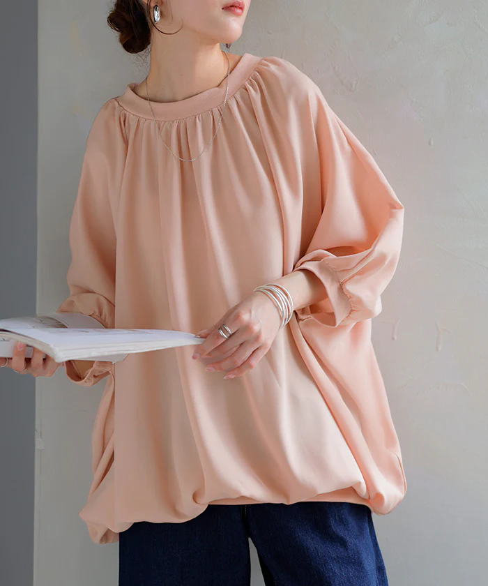 シャツ レディース ノーカラー トップス バンドカラー ドルマン ブラウス ロング ロングシャツ チュニック 長袖 無地 プルオーバー ゆったり 大きいサイズ 体型カバー 上品 きれいめ 通勤 オフィスカジュアル 二の腕カバー 黒 白 春 夏 HUG.U メール便 - Image 30