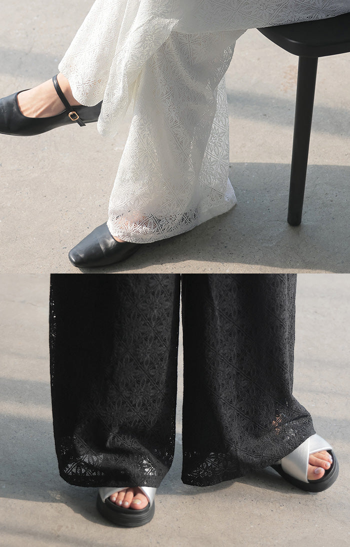 パンツ ワイド 総 レース レディース ワイドパンツ ロング ロングパンツ シアー 透け 別売り セットアップ 可能 体型カバー ボトムス ボトム ストレート シワになりにくい ズボン ゆったり ストレッチ 美脚 大きいサイズ 黒 白 春 夏 HUG.U - Image 15