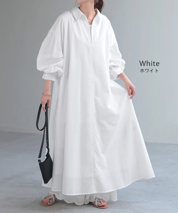 【夏セール】 ワンピース 接触冷感 スキッパー ロング ロングワンピース ■一部7月中旬入荷 シャツワンピース シャツワンピ レディース 長袖 ノーカラー ドルマン 無地 シャツ ポケット ワンピ マキシ フレア Aライン レイヤード ゆったり おしゃれ 体型カバー 大きいサイズ 白 黒 春 夏 - Image 13
