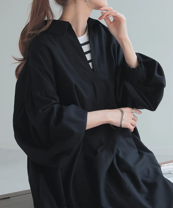【夏セール】 ワンピース 接触冷感 スキッパー ロング ロングワンピース ■一部7月中旬入荷 シャツワンピース シャツワンピ レディース 長袖 ノーカラー ドルマン 無地 シャツ ポケット ワンピ マキシ フレア Aライン レイヤード ゆったり おしゃれ 体型カバー 大きいサイズ 白 黒 春 夏 - Image 7