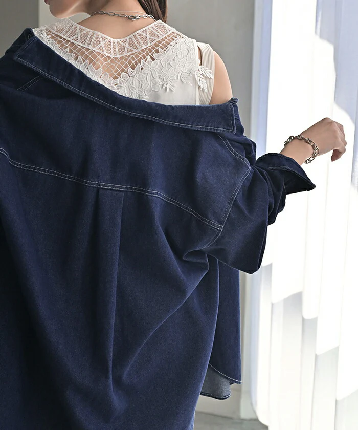 シャツ デニム デニムシャツ レディース トップス ロング ロングシャツ 長袖 無地 羽織 綿100% ヴィンテージ ライトアウター Gジャン デニムジャケット ジャケット ゆったり 大きいサイズ 体型カバー お尻が隠れる ブルー ネイビー 春 夏 HUG.U - Image 8