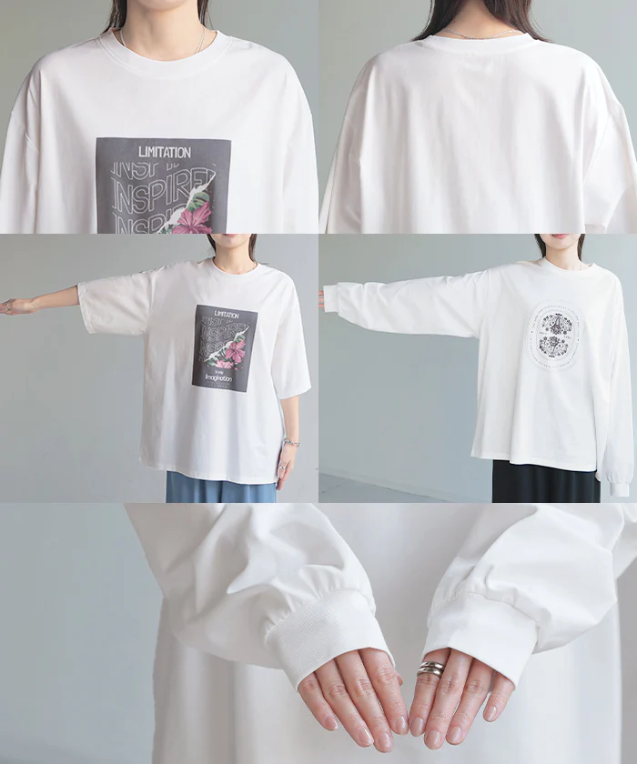 Tシャツ プリント 『 選べる柄×選べる袖丈 』 レディース トップス 長袖 半袖 接触冷感 ＵＶカット 抗菌 防臭 ロゴ カットソー ロング チュニック お尻が隠れる クルーネック ティーシャツ 二の腕カバー 大きいサイズ 体型カバー 白 春 夏 HUG.U メール便 - Image 23