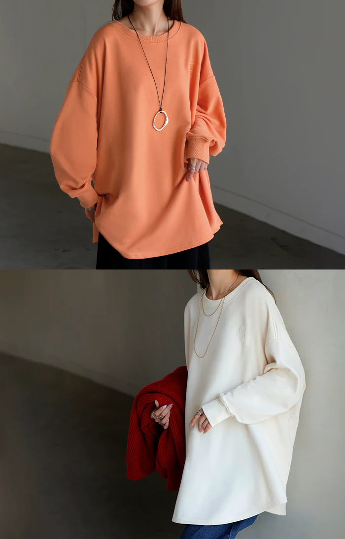 ロンT ロゴ 刺繍 レディース トップス Tシャツ ロング スウェット トレーナー オーバー プルオーバー ワンポイント 長袖 ドルマン クルーネック オーバーサイズ ゆったり 体型カバー 大きいサイズ お尻が隠れる カジュアル 黒 グレー 秋 夏 HUG.U - Image 15