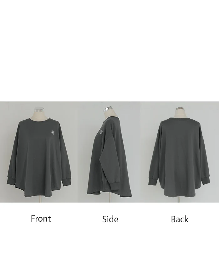 ロンT ロゴ 刺繍 レディース トップス Tシャツ ロング スウェット トレーナー オーバー プルオーバー ワンポイント 長袖 ドルマン クルーネック オーバーサイズ ゆったり 体型カバー 大きいサイズ お尻が隠れる カジュアル 黒 グレー 秋 夏 HUG.U - Image 24