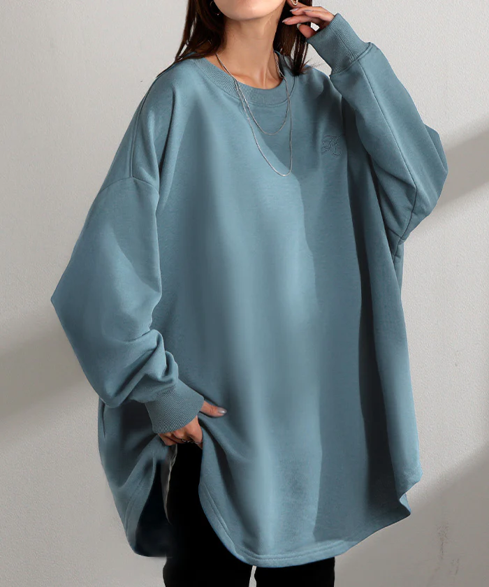 ロンT ロゴ 刺繍 レディース トップス Tシャツ ロング スウェット トレーナー オーバー プルオーバー ワンポイント 長袖 ドルマン クルーネック オーバーサイズ ゆったり 体型カバー 大きいサイズ お尻が隠れる カジュアル 黒 グレー 秋 夏 HUG.U - Image 29