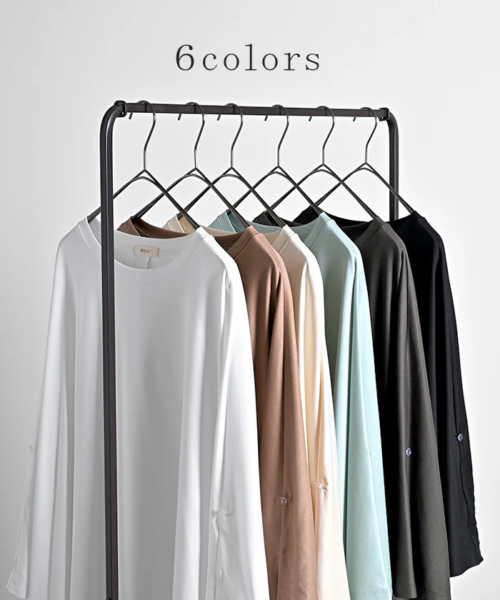 Tシャツ 接触冷感 レディース 涼しい トップス 半袖 長袖 カットソー ロング ティーシャツ チュニック ビッグ クルーネック 長い 無地 ドルマン ドルマンスリーブ ゆったり 体型カバー お尻が隠れる 大きいサイズ おしゃれ 白 黒 春 夏 HUG.U メール便 - Image 10
