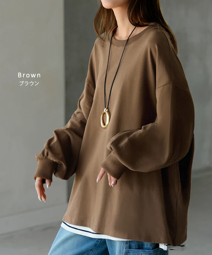 ロンT 「選べるネック。」 ボーダー トップス レディース 長袖 Tシャツ カットソー ロング ティーシャツ チュニック ビッグ Vネック クルーネック 長い ドルマン ゆったり 無地 体型カバー お尻が隠れる 大きいサイズ おしゃれ 赤 黒 春 夏 HUG.U - Image 16