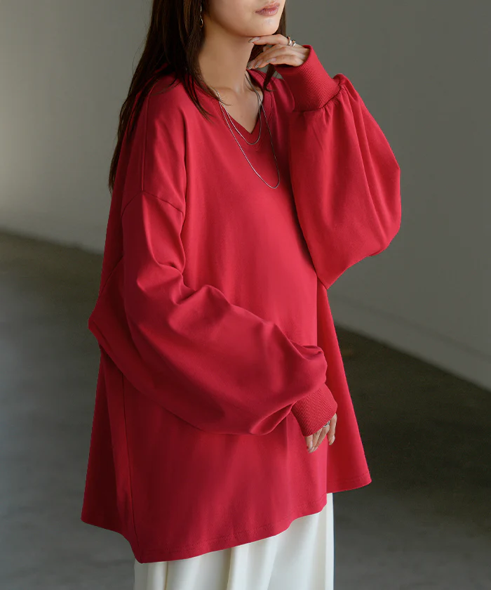 ロンT 「選べるネック。」 ボーダー トップス レディース 長袖 Tシャツ カットソー ロング ティーシャツ チュニック ビッグ Vネック クルーネック 長い ドルマン ゆったり 無地 体型カバー お尻が隠れる 大きいサイズ おしゃれ 赤 黒 春 夏 HUG.U - Image 51