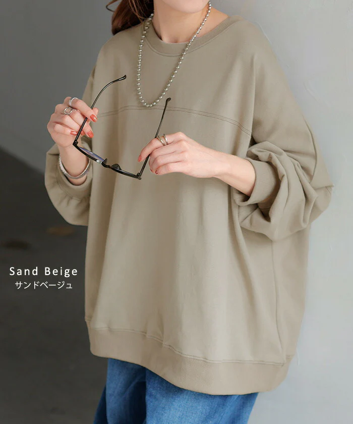ロンT 配色 ステッチ レディース トップス 長袖 Tシャツ カットソー ロング ティーシャツ ビッグ プラスサイズ クルーネック 長い ドルマン ドルマンスリーブ ゆったり 無地 体型カバー お尻が隠れる 大きいサイズ おしゃれ グリーン 黒 春 夏 HUG.U - Image 9