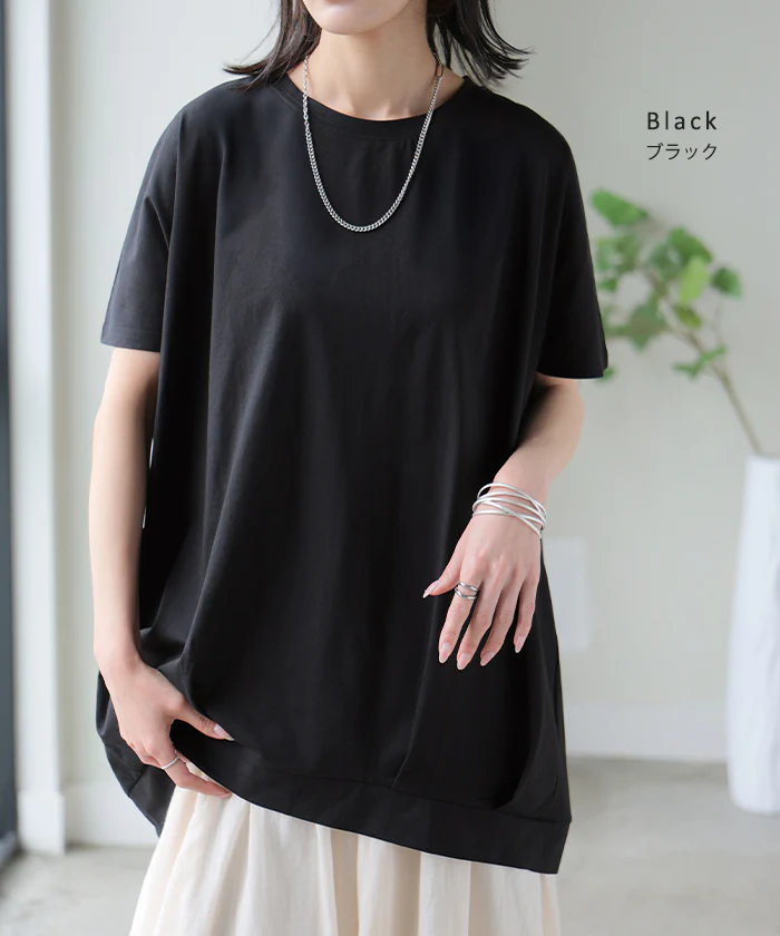 Tシャツ 接触冷感 タック レディース トップス ■一部7月下旬入荷 涼しい 薄手 半袖 カットソー ロング ティーシャツ チュニック ビッグ プラスサイズ クルーネック 長い ゆる ドルマン フレンチスリーブ 無地 体型カバー お尻が隠れる おしゃれ 白 黒 春 夏 HUG.U メール便 - Image 17
