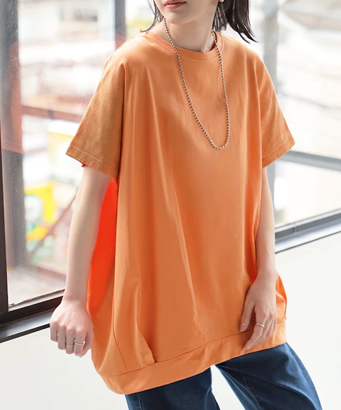 Tシャツ 接触冷感 タック レディース トップス ■一部7月下旬入荷 涼しい 薄手 半袖 カットソー ロング ティーシャツ チュニック ビッグ プラスサイズ クルーネック 長い ゆる ドルマン フレンチスリーブ 無地 体型カバー お尻が隠れる おしゃれ 白 黒 春 夏 HUG.U メール便 - Image 29