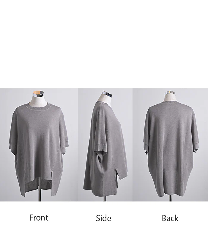 Tシャツ サマーニット 涼しい レディース ニット ■一部7月下旬入荷 トップス 半袖 ロング ティーシャツ チュニック セーター ビッグ クルーネック 長い ドルマン ドルマンスリーブ オーバー ゆったり 無地 体型カバー お尻が隠れる 大きいサイズ 白 黒 春 夏 HUG.U - Image 23
