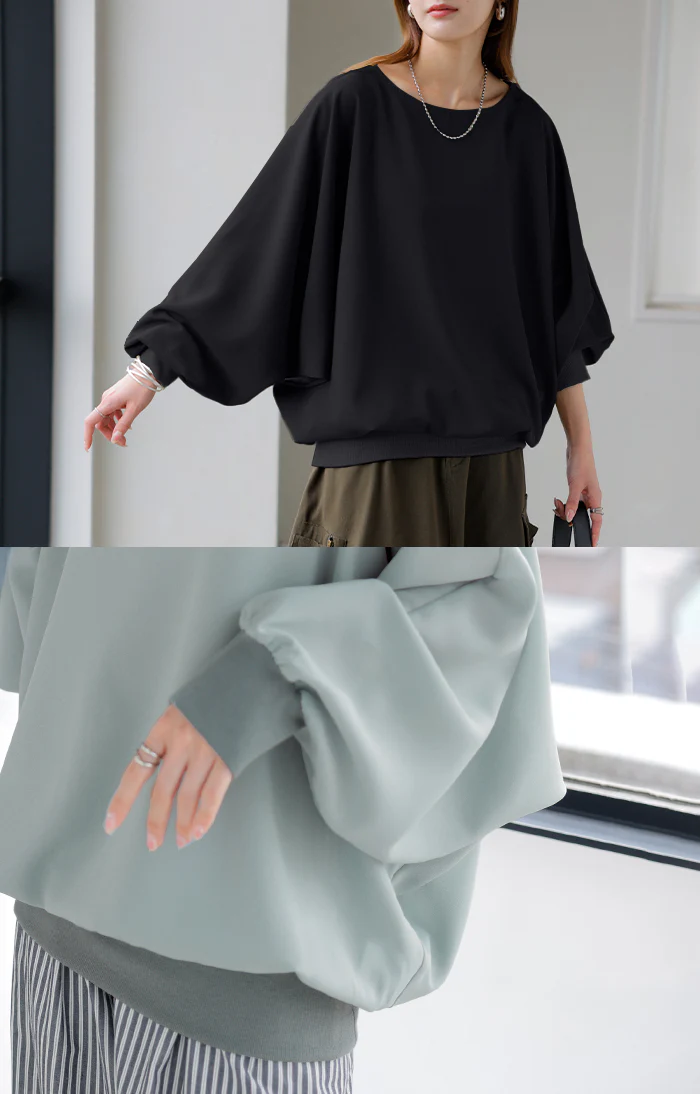 シャツ レディース ノーカラー トップス バンドカラー ブラウス ロング ロングシャツ チュニック プルオーバー ドルマン ボリュームスリーブ 長袖 無地 きれいめ ゆったり 大きいサイズ 体型カバー 通勤 オフィスカジュアル 黒 白 春 夏 HUG.U - Image 4