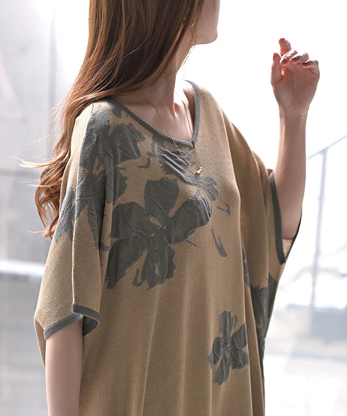ワンピース ジャガード ニット 花柄 ワンピ セーター レディース Vネック ニットワンピース ニットワンピ ロング ロングワンピース レイヤード 長袖 マキシ シンプル ゆったり Aライン 無地 大きいサイズ 体型カバー きれいめ 黒 青 春 夏 HUG.U - Image 19