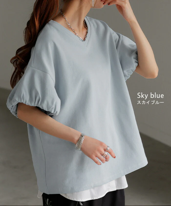 【夏セール】 Tシャツ ボックス袖 レディース トップス カットソー ティーシャツ ロング フレンチスリーブ 二の腕カバー 綿 クルーネック ビッグ 体型カバー 半袖 大きいサイズ ゆったり 無地 ストレッチ きれいめ 白 黒 春 夏 HUG.U メール便 - Image 15