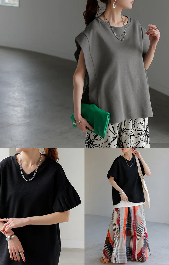 【夏セール】 Tシャツ ボックス袖 レディース トップス カットソー ティーシャツ ロング フレンチスリーブ 二の腕カバー 綿 クルーネック ビッグ 体型カバー 半袖 大きいサイズ ゆったり 無地 ストレッチ きれいめ 白 黒 春 夏 HUG.U メール便 - Image 26