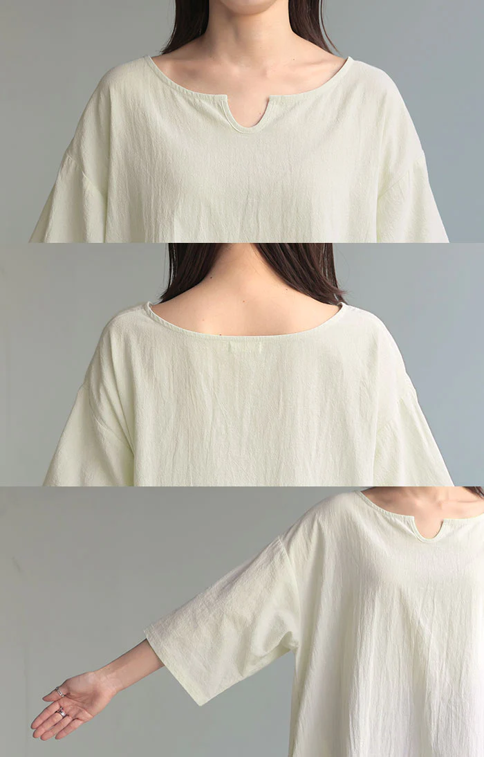 ブラウス チュニック シャツ レディース トップス キーネック スキッパー ロング ロングシャツ シャツワンピース 長袖 無地 綿100％ きれいめ ゆったり 7分袖 大きいサイズ 体型カバー オーバーサイズ お尻が隠れる カーキ 白 黒 春 夏 HUG.U - Image 23