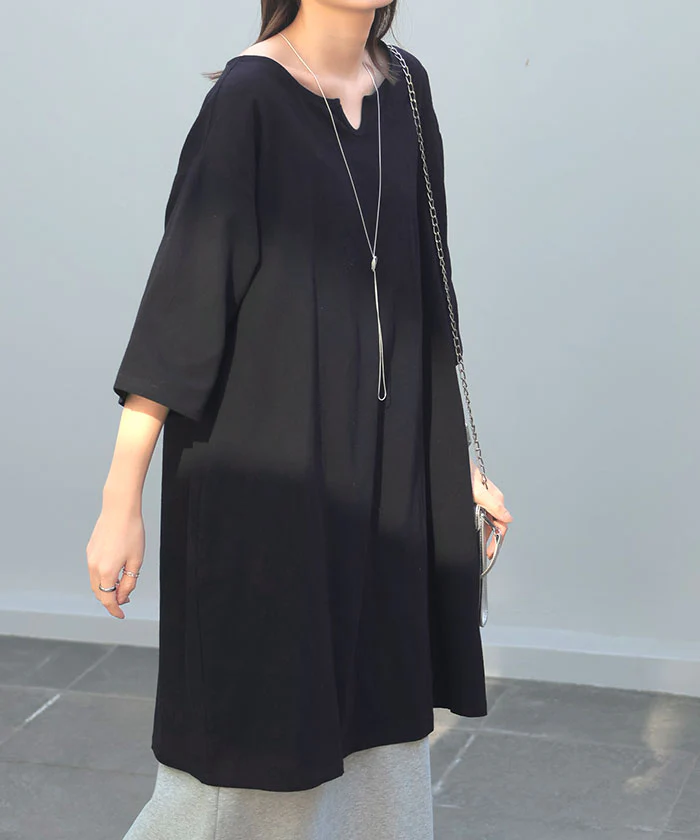 ブラウス チュニック シャツ レディース トップス キーネック スキッパー ロング ロングシャツ シャツワンピース 長袖 無地 綿100％ きれいめ ゆったり 7分袖 大きいサイズ 体型カバー オーバーサイズ お尻が隠れる カーキ 白 黒 春 夏 HUG.U - Image 30