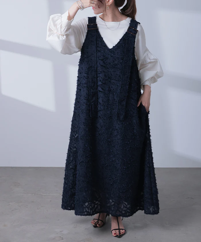 【夏セール】 ワンピース サロペット フリンジ レディース スカート ロング オールインワン Aライン Vネック 無地 調節可能 ジャガード ノースリーブ ロングワンピース ジャンパースカート オーバーオール ワーク 大きいサイズ 体型カバー 黒 白 春 夏 HUG.U - Image 27