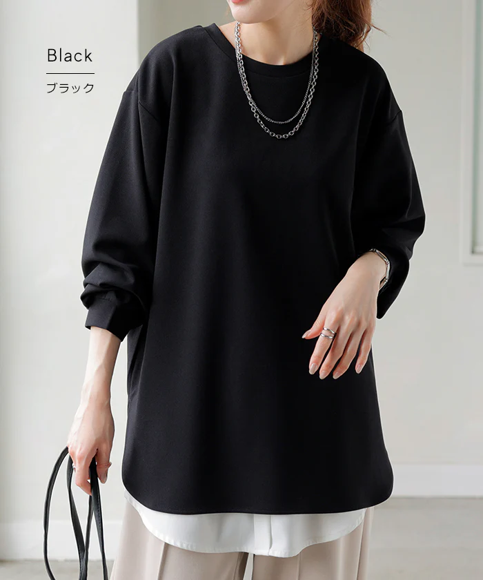 ロンT ブラウス レディース トップス ■一部7月中旬入荷 シャツ 長袖 Tシャツ カットソー ロング ティーシャツ チュニック プラスサイズ クルーネック 長い ドルマン ドルマンスリーブ ゆったり 無地 体型カバー お尻が隠れる 大きいサイズ おしゃれ 白 黒 春 夏 HUG.U - Image 12