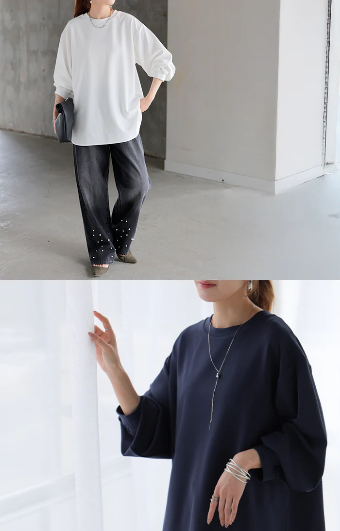 ロンT ブラウス レディース トップス ■一部7月中旬入荷 シャツ 長袖 Tシャツ カットソー ロング ティーシャツ チュニック プラスサイズ クルーネック 長い ドルマン ドルマンスリーブ ゆったり 無地 体型カバー お尻が隠れる 大きいサイズ おしゃれ 白 黒 春 夏 HUG.U - Image 23