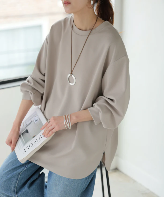 ロンT ブラウス レディース トップス ■一部7月中旬入荷 シャツ 長袖 Tシャツ カットソー ロング ティーシャツ チュニック プラスサイズ クルーネック 長い ドルマン ドルマンスリーブ ゆったり 無地 体型カバー お尻が隠れる 大きいサイズ おしゃれ 白 黒 春 夏 HUG.U - Image 34