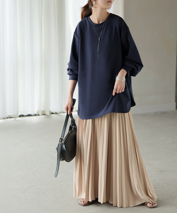 ロンT ブラウス レディース トップス ■一部7月中旬入荷 シャツ 長袖 Tシャツ カットソー ロング ティーシャツ チュニック プラスサイズ クルーネック 長い ドルマン ドルマンスリーブ ゆったり 無地 体型カバー お尻が隠れる 大きいサイズ おしゃれ 白 黒 春 夏 HUG.U - Image 36