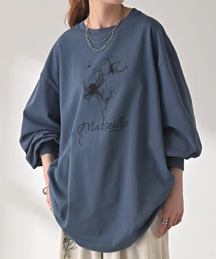 ロンT 花柄 ロゴ レディース トップス 長袖 プリント Tシャツ カットソー ロング ティーシャツ チュニック ビッグ プラスサイズ クルーネック 長い ドルマン ドルマンスリーブ ゆったり 無地 体型カバー お尻が隠れる 大きいサイズ 黒 春 夏 HUG.U メール便 - Image 26