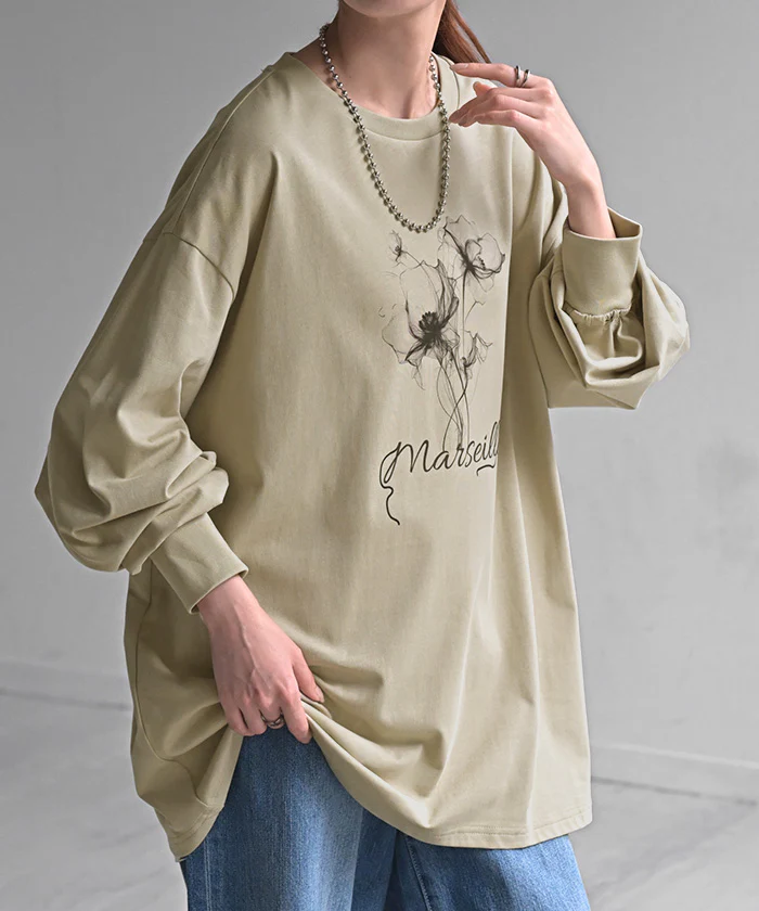 ロンT 花柄 ロゴ レディース トップス 長袖 プリント Tシャツ カットソー ロング ティーシャツ チュニック ビッグ プラスサイズ クルーネック 長い ドルマン ドルマンスリーブ ゆったり 無地 体型カバー お尻が隠れる 大きいサイズ 黒 春 夏 HUG.U メール便 - Image 27