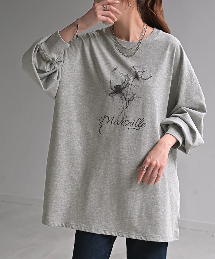 ロンT 花柄 ロゴ レディース トップス 長袖 プリント Tシャツ カットソー ロング ティーシャツ チュニック ビッグ プラスサイズ クルーネック 長い ドルマン ドルマンスリーブ ゆったり 無地 体型カバー お尻が隠れる 大きいサイズ 黒 春 夏 HUG.U メール便 - Image 28