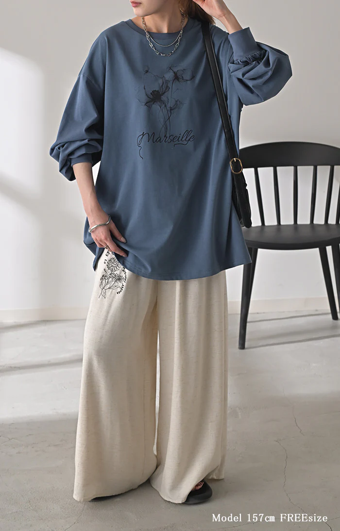 ロンT 花柄 ロゴ レディース トップス 長袖 プリント Tシャツ カットソー ロング ティーシャツ チュニック ビッグ プラスサイズ クルーネック 長い ドルマン ドルマンスリーブ ゆったり 無地 体型カバー お尻が隠れる 大きいサイズ 黒 春 夏 HUG.U メール便 - Image 7