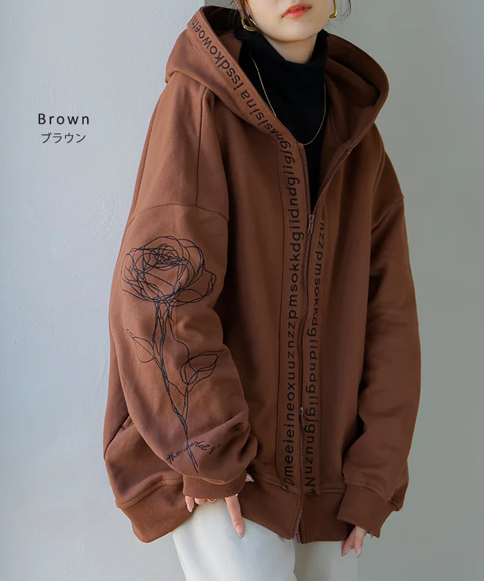 パーカー 刺繍 レディース スウェット スポーティー アウター トップス プルオーバー フードパーカー フード フーディー ドルマン ロゴ 花 綿100% ゆったり オーバーサイズ 体型カバー 大きいサイズ 黒 グレー 秋 冬 HUG.U - Image 15