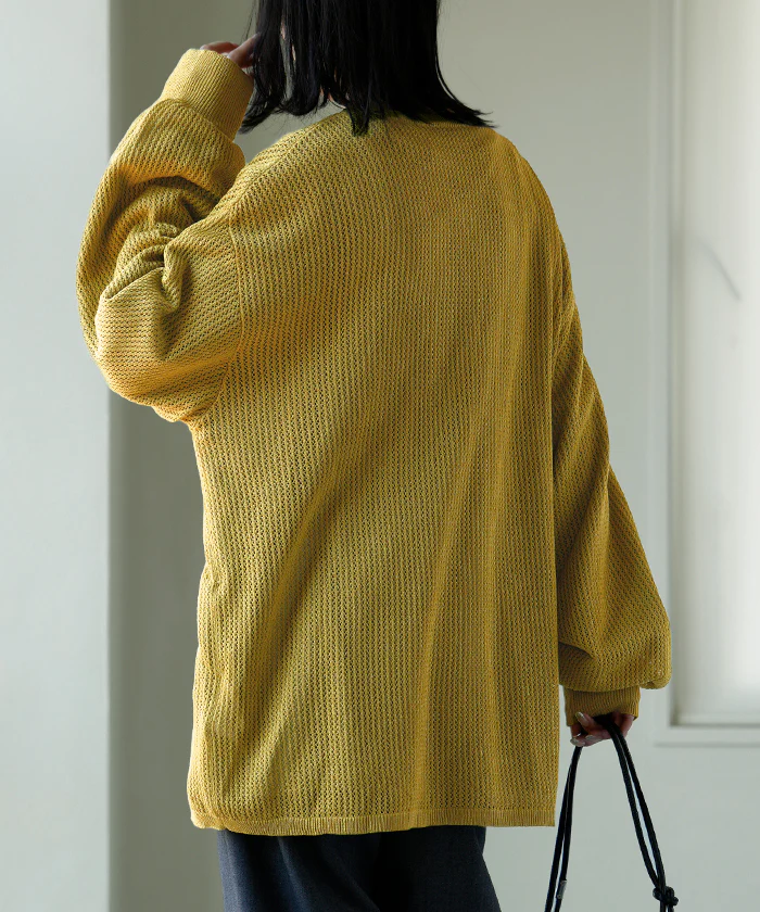 ニット ロゴ 刺繍 レディース 透かし編み トップス セーター オーバー プルオーバー ロング 長袖 長い レイヤード メッシュ 薄手 シアー チュニック ゆったり 大きいサイズ 無地 長袖 体型カバー お尻が隠れる カジュアル 黒 白 春 夏 HUG.U - Image 18