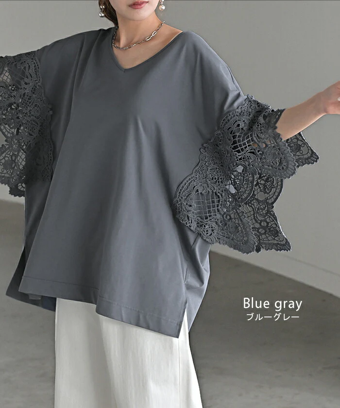 Tシャツ レース UVカット 接触冷感 レディース ■一部7月上旬入荷 トップス 半袖 カットソー ロング ティーシャツ 抗菌 防臭 ビッグ プラスサイズ Vネック 長い ドルマン ドルマンスリーブ 花柄 ゆったり 無地 体型カバー 大きいサイズ おしゃれ 白 黒 春 冬 HUG.U - Image 16