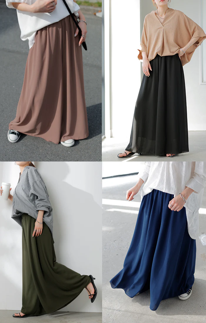パンツ ワイド 選べる 2丈 シフォン ワイドパンツ ■一部7月上旬入荷 レディース ロング ロングパンツ 体型カバー ボトムス ボトム フレア ストレート ズボン ゆったり ゴム ハイウエスト 軽量 ストレッチ 美脚 大きいサイズ カジュアル 黒 青 春 夏 HUG.U - Image 20