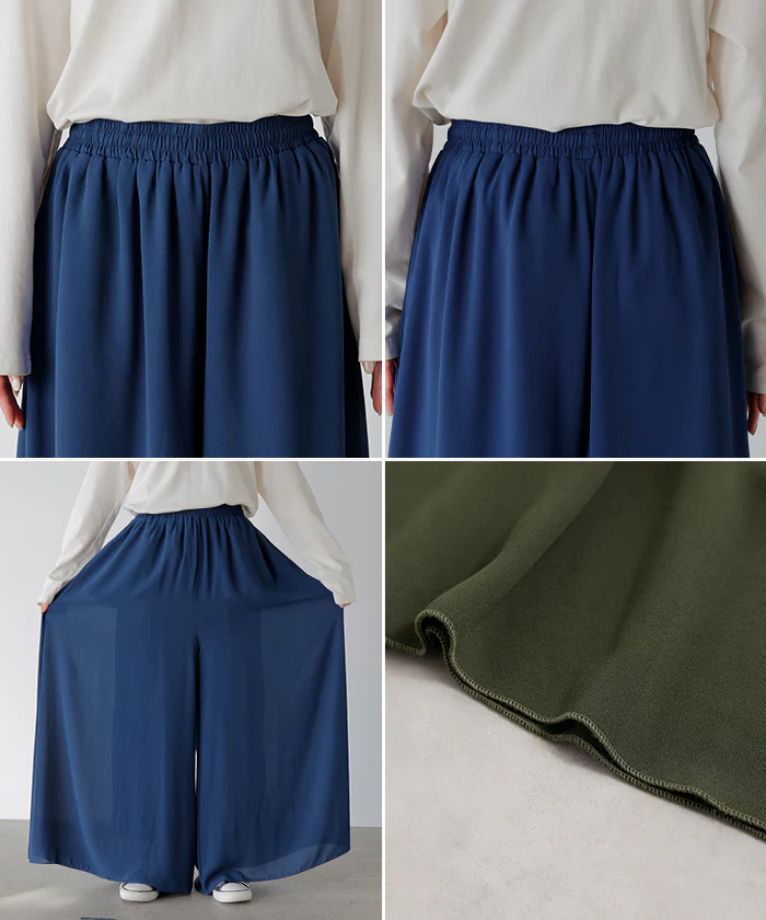 パンツ ワイド 選べる 2丈 シフォン ワイドパンツ ■一部7月上旬入荷 レディース ロング ロングパンツ 体型カバー ボトムス ボトム フレア ストレート ズボン ゆったり ゴム ハイウエスト 軽量 ストレッチ 美脚 大きいサイズ カジュアル 黒 青 春 夏 HUG.U - Image 23
