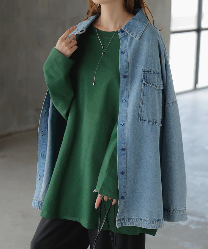 ロンT 選べる ネック 綿100% レディース トップス 長袖 Tシャツ ロング ストレッチ カットソー ジャージー チュニック 裏毛 Vネック クルーネック 長い ゆったり 無地 体型カバー お尻が隠れる 大きいサイズ おしゃれ 黒 白 秋 冬 HUG.U - Image 14