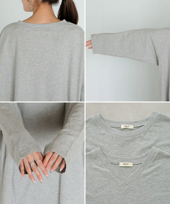 ロンT 選べる ネック 綿100% レディース トップス 長袖 Tシャツ ロング ストレッチ カットソー ジャージー チュニック 裏毛 Vネック クルーネック 長い ゆったり 無地 体型カバー お尻が隠れる 大きいサイズ おしゃれ 黒 白 秋 冬 HUG.U - Image 26
