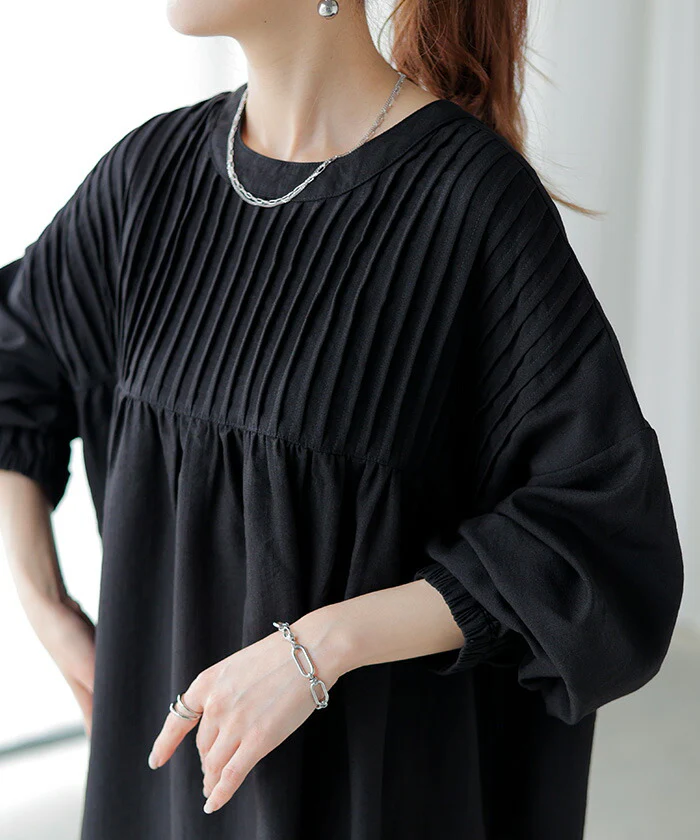 ブラウス 前後2WAY ノーカラー シャツトップス ■一部7月中旬入荷 レディース バンドカラー ロング ロングシャツ チュニック 長袖 無地 ピンタック ボタン きれいめ ゆったり ぽわん袖 ドルマンスリーブ 大きいサイズ 体型カバー お尻が隠れる 白 黒 春 夏 HUG.U メール便 - Image 18