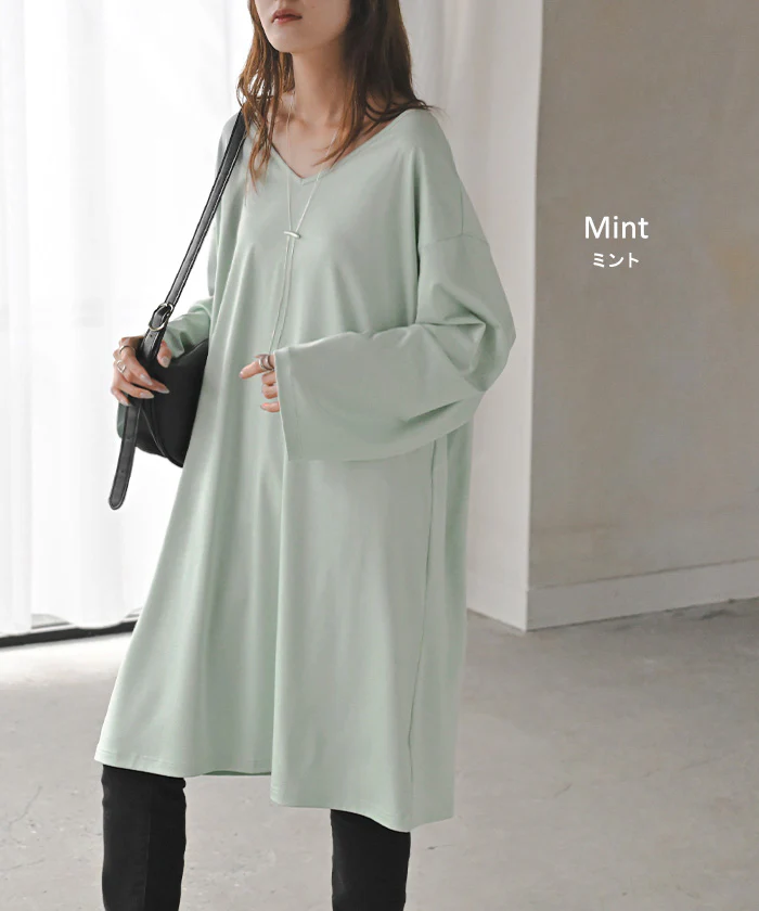 ロンT 接触冷感 チュニック レディース 涼しい トップス 長袖 Tシャツ カットソー ロング プラスサイズ Vネック ドルマン ドルマンスリーブ ゆったり 無地 体型カバー お尻が隠れる 大きいサイズ おしゃれ 白 黒 春 夏 HUG.U - Image 16