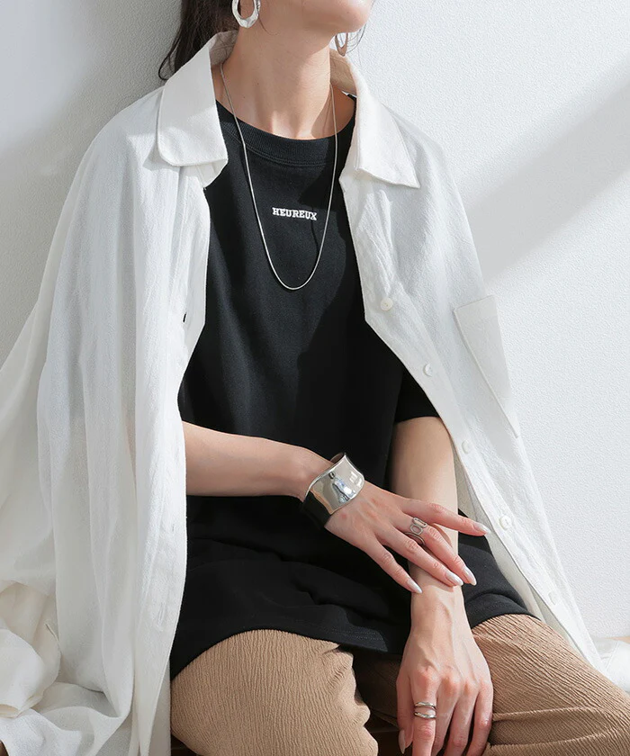 Tシャツ ロゴ 綿100 トップス レディース ■一部7月中旬入荷 メンズ 半袖 カットソー ロング ティーシャツ チュニック クルーネック ドルマン ドルマンスリーブ ヘビーオンス 厚手 ゆったり 無地 体型カバー お尻が隠れる 大きいサイズ おしゃれ 白 黒 春 夏 HUG.U メール便 - Image 16