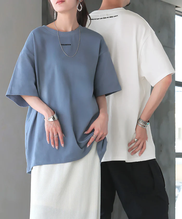 Tシャツ ロゴ 綿100 トップス レディース ■一部7月中旬入荷 メンズ 半袖 カットソー ロング ティーシャツ チュニック クルーネック ドルマン ドルマンスリーブ ヘビーオンス 厚手 ゆったり 無地 体型カバー お尻が隠れる 大きいサイズ おしゃれ 白 黒 春 夏 HUG.U メール便 - Image 25