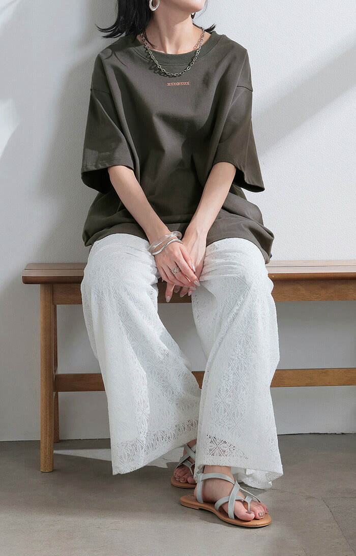 Tシャツ ロゴ 綿100 トップス レディース ■一部7月中旬入荷 メンズ 半袖 カットソー ロング ティーシャツ チュニック クルーネック ドルマン ドルマンスリーブ ヘビーオンス 厚手 ゆったり 無地 体型カバー お尻が隠れる 大きいサイズ おしゃれ 白 黒 春 夏 HUG.U メール便 - Image 7