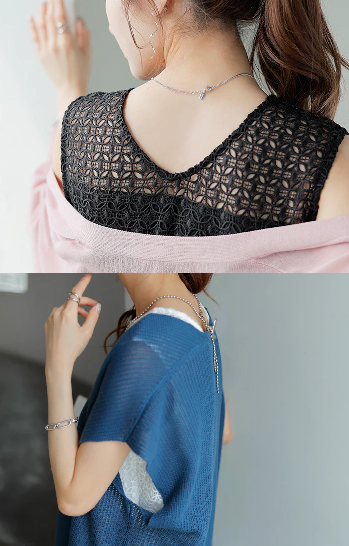 タンクトップ 2way レース レイヤード インナー トップス タンク レディース 無地 異素材 カットソー キャミソール 刺繍 ロング Vネック Uネック 長い 重ね 付け裾 ボックス 裾 ゆったり 体型カバー 大きいサイズ きれいめ 大人 黒 白 春 夏 HUG.U メール便 - Image 21