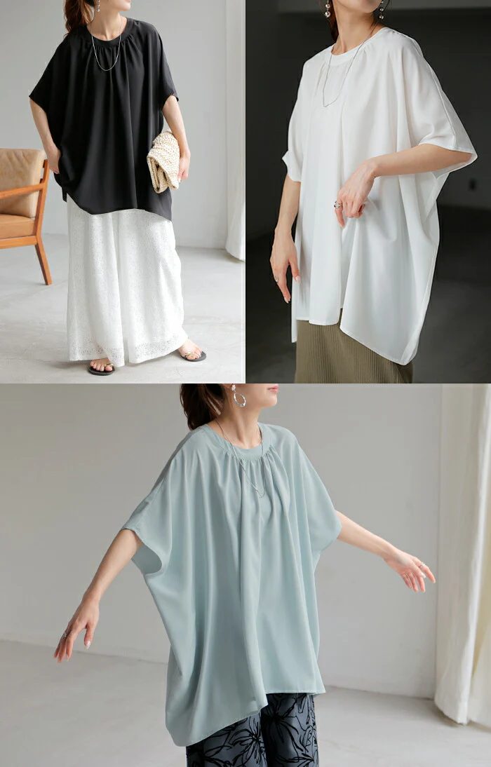 【夏セール】 シャツ レディース ノーカラー シワになりにくい トップス バンドカラー ブラウス ロング ロングシャツ チュニック 半袖 無地 きれいめ ゆったり 大きいサイズ 体型カバー お尻が隠れる きれいめ 通勤 オフィスカジュアル 黒 白 春 夏 HUG.U - Image 20