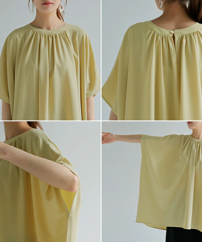 【夏セール】 シャツ レディース ノーカラー シワになりにくい トップス バンドカラー ブラウス ロング ロングシャツ チュニック 半袖 無地 きれいめ ゆったり 大きいサイズ 体型カバー お尻が隠れる きれいめ 通勤 オフィスカジュアル 黒 白 春 夏 HUG.U - Image 23