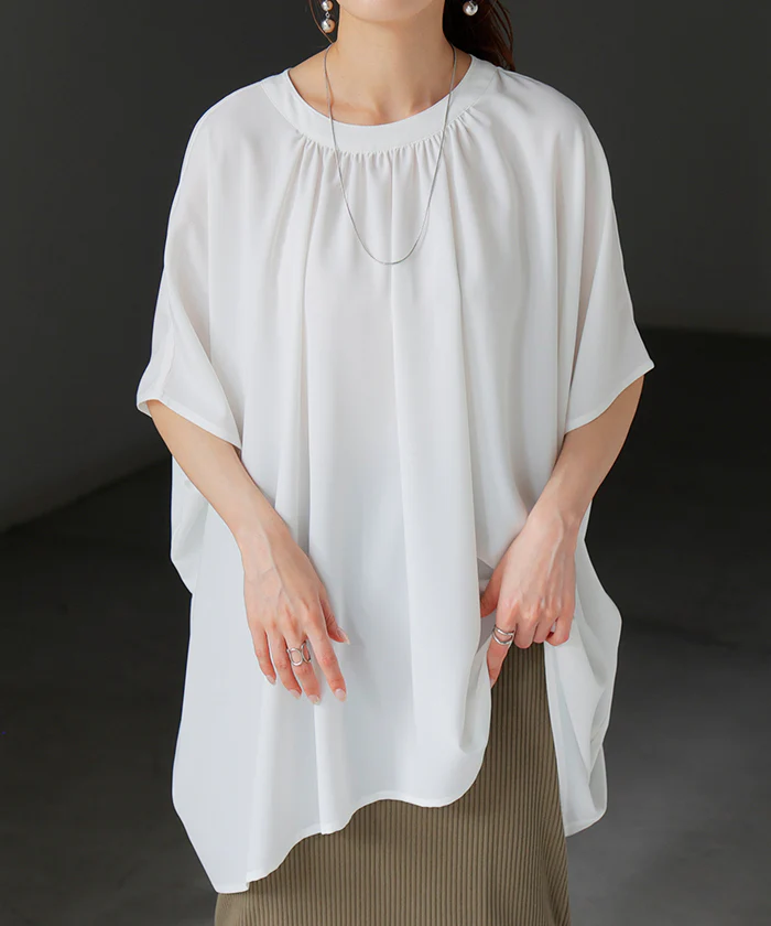【夏セール】 シャツ レディース ノーカラー シワになりにくい トップス バンドカラー ブラウス ロング ロングシャツ チュニック 半袖 無地 きれいめ ゆったり 大きいサイズ 体型カバー お尻が隠れる きれいめ 通勤 オフィスカジュアル 黒 白 春 夏 HUG.U - Image 27