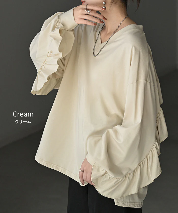 ロンT Vネック フリル トップス レディース 長袖 Tシャツ ロング カットソー ティーシャツ Vネック バックフリル チュニック プルオーバー ビッグ 長い 綿100 ドロスト ゆったり 無地 体型カバー お尻が隠れる 大きいサイズ おしゃれ 黒 グレー 秋 冬 HUG.U - Image 13