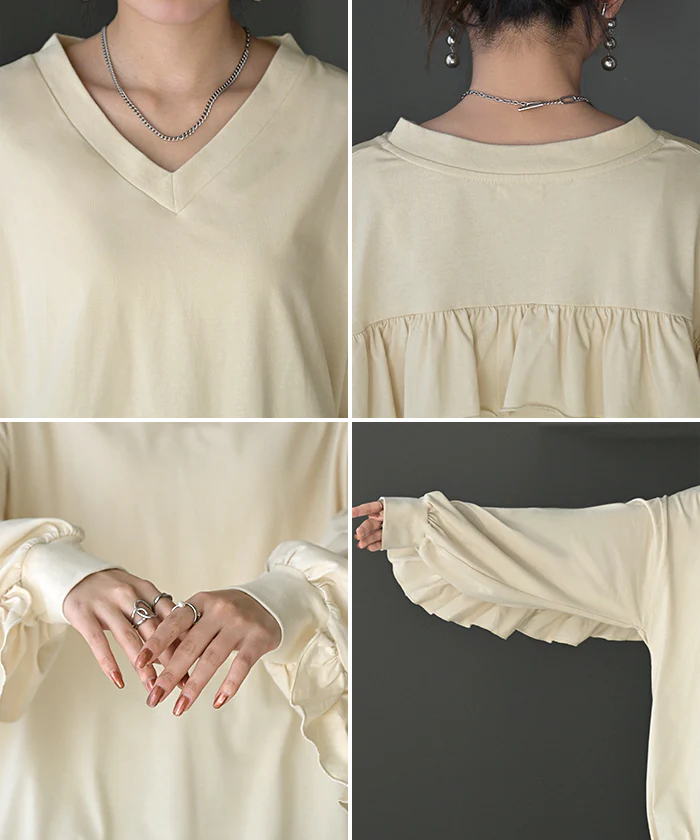 ロンT Vネック フリル トップス レディース 長袖 Tシャツ ロング カットソー ティーシャツ Vネック バックフリル チュニック プルオーバー ビッグ 長い 綿100 ドロスト ゆったり 無地 体型カバー お尻が隠れる 大きいサイズ おしゃれ 黒 グレー 秋 冬 HUG.U - Image 21