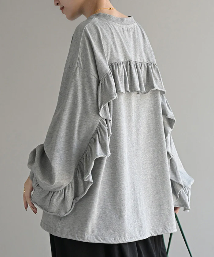 ロンT Vネック フリル トップス レディース 長袖 Tシャツ ロング カットソー ティーシャツ Vネック バックフリル チュニック プルオーバー ビッグ 長い 綿100 ドロスト ゆったり 無地 体型カバー お尻が隠れる 大きいサイズ おしゃれ 黒 グレー 秋 冬 HUG.U - Image 28